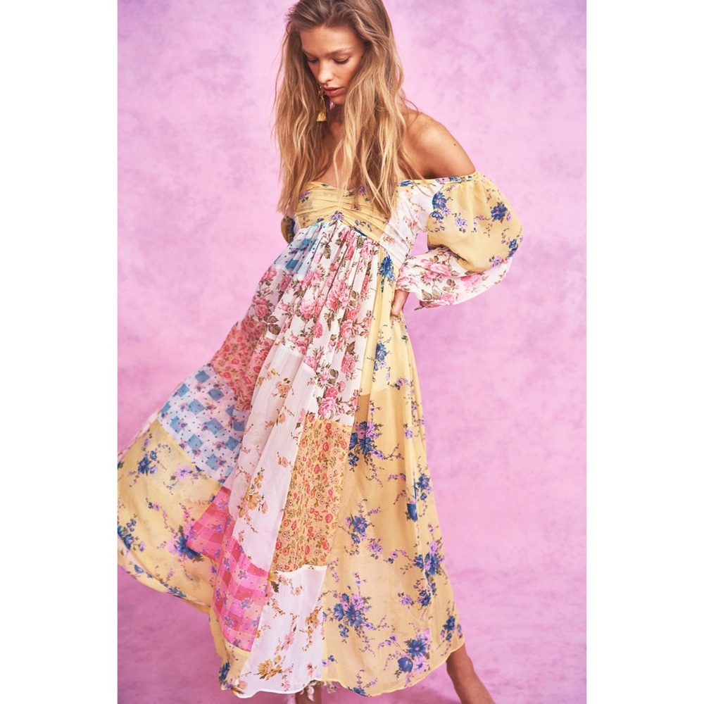 NWT LOVESHACKFANCY ROSLYN MIDI DRESS PICNIC PATCHWORK